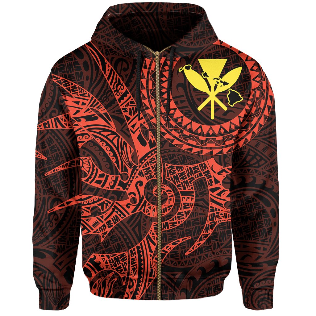 Hawaii Hoodie Zip Polynesian Kanaka Map Hawaiian Hoodie Zip Orange TT Style - Polynesian Pride