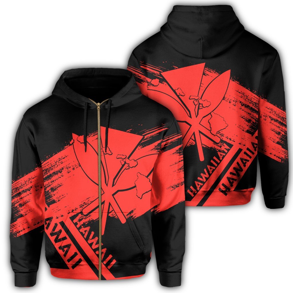 Hawaiian Map Kanaka Identifier Hoodie Zip Orange Brusch Style Unisex Orange - Polynesian Pride