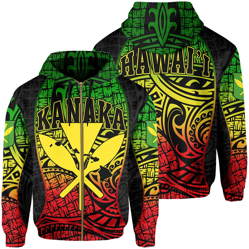 Polynesian Kanaka Maoli Hawaii Zip Hoodie Original Gel Style Unisex Green - Polynesian Pride
