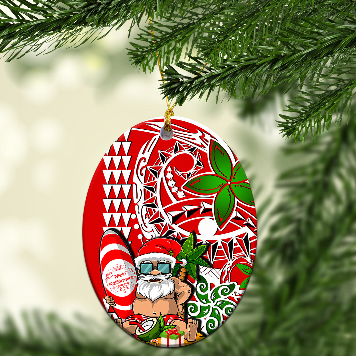 Hawaii Mele Kalikimaka Santa Claus Beach Ornament LT6 - Polynesian Pride
