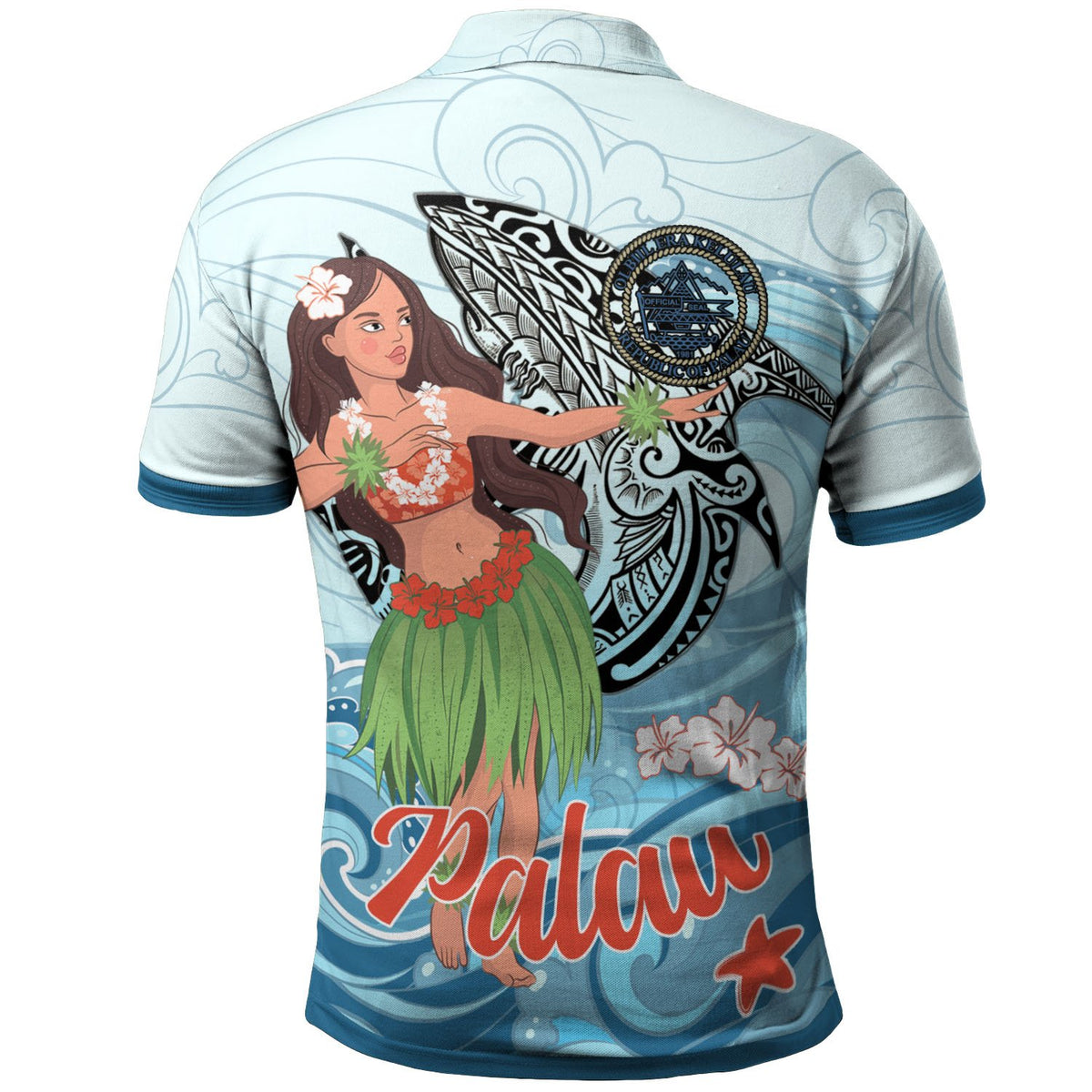 Palau Polo Shirt Polynesian Girls With Shark - Polynesian Pride