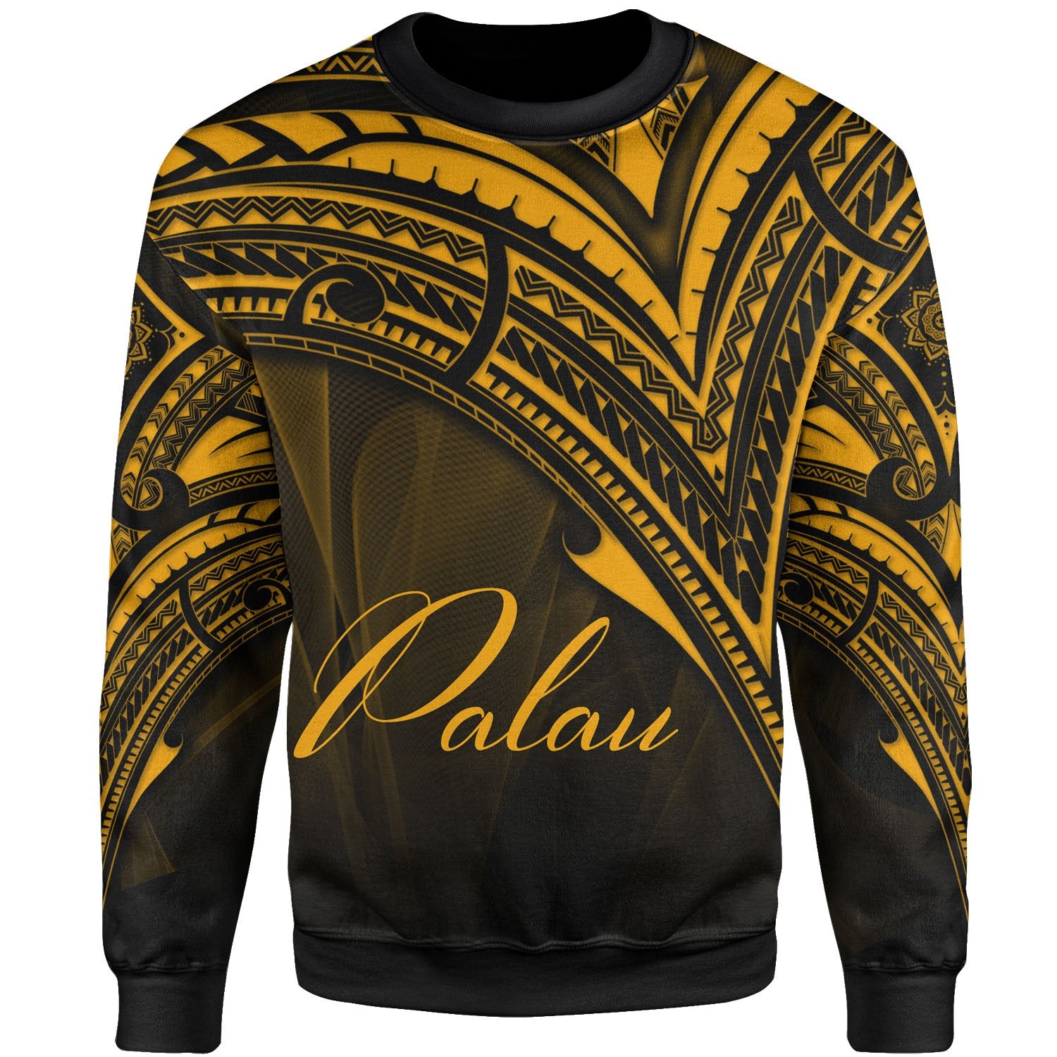 Palau Sweatshirt - Cross Style Gold Color Unisex Black - Polynesian Pride