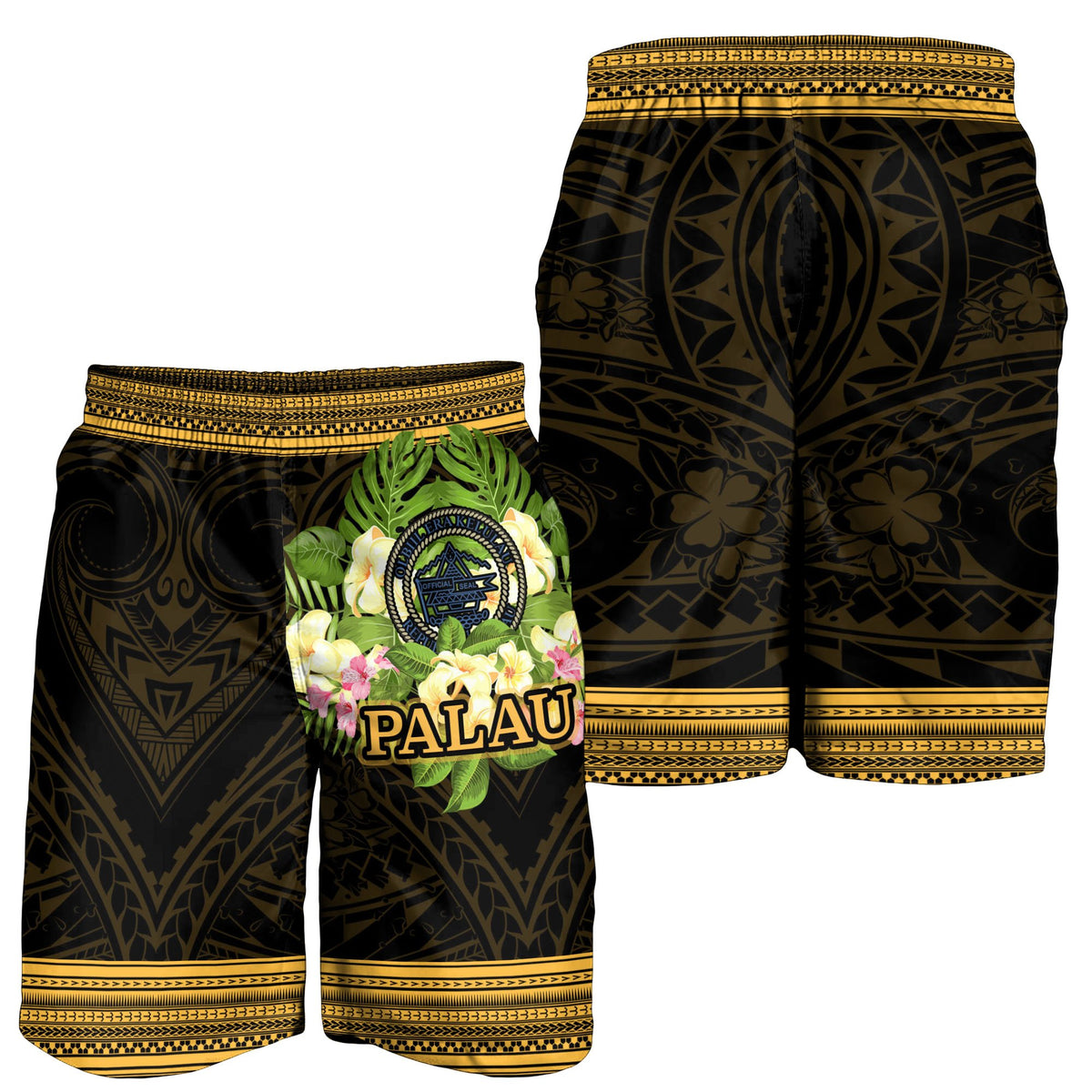 Palau Men's Shorts - Polynesian Gold Patterns Collection - Polynesian Pride
