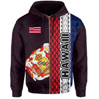 Polynesian Kakau Hawaii Flag Royal Coat of Arms Hawaii Zip Hoodie Pink - Polynesian Pride