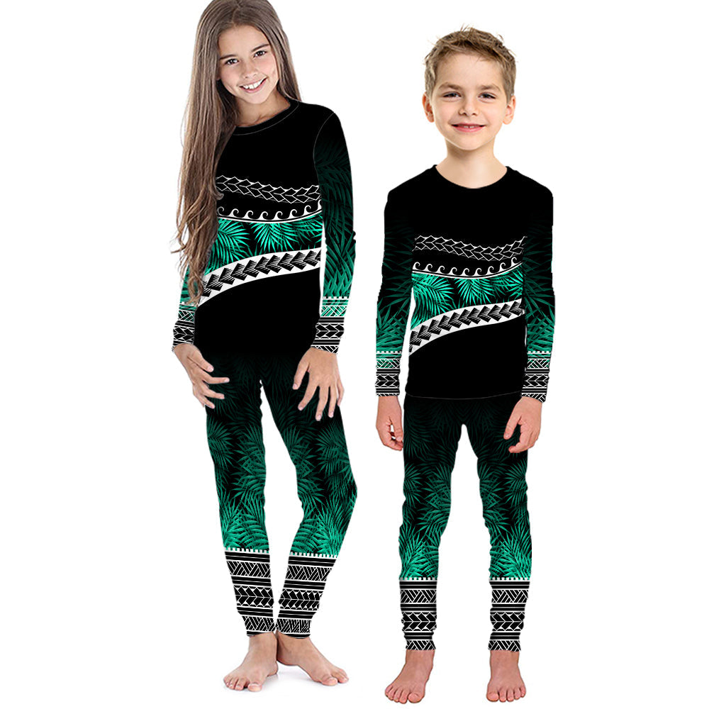 Polynesian Pattern Pajama Set KID Palm Style - Teal LT7 Kid Teal - Polynesian Pride