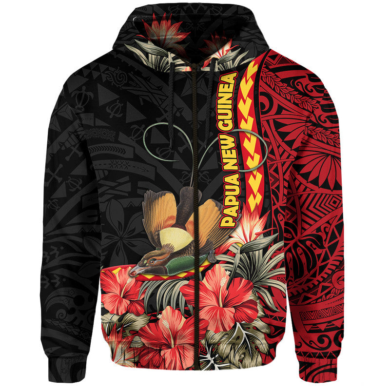 Custom Papua New Guinea Hoodie Unique Bird With Tropical Vintage Plant LT9 Zip Hoodie Black - Polynesian Pride