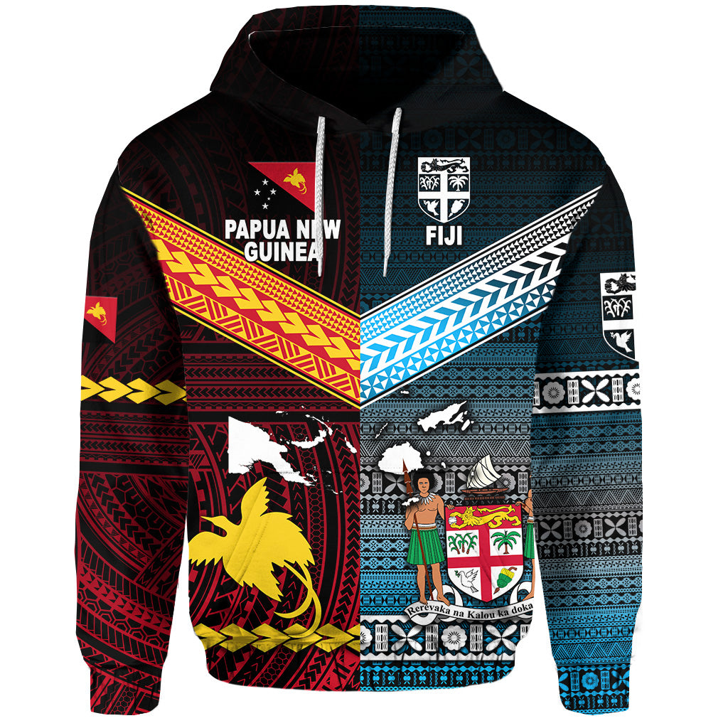 Custom Papua New Guinea Fiji Hoodie Polynesian Tapa Together Blue, Custom Text and Number LT8 - Polynesian Pride