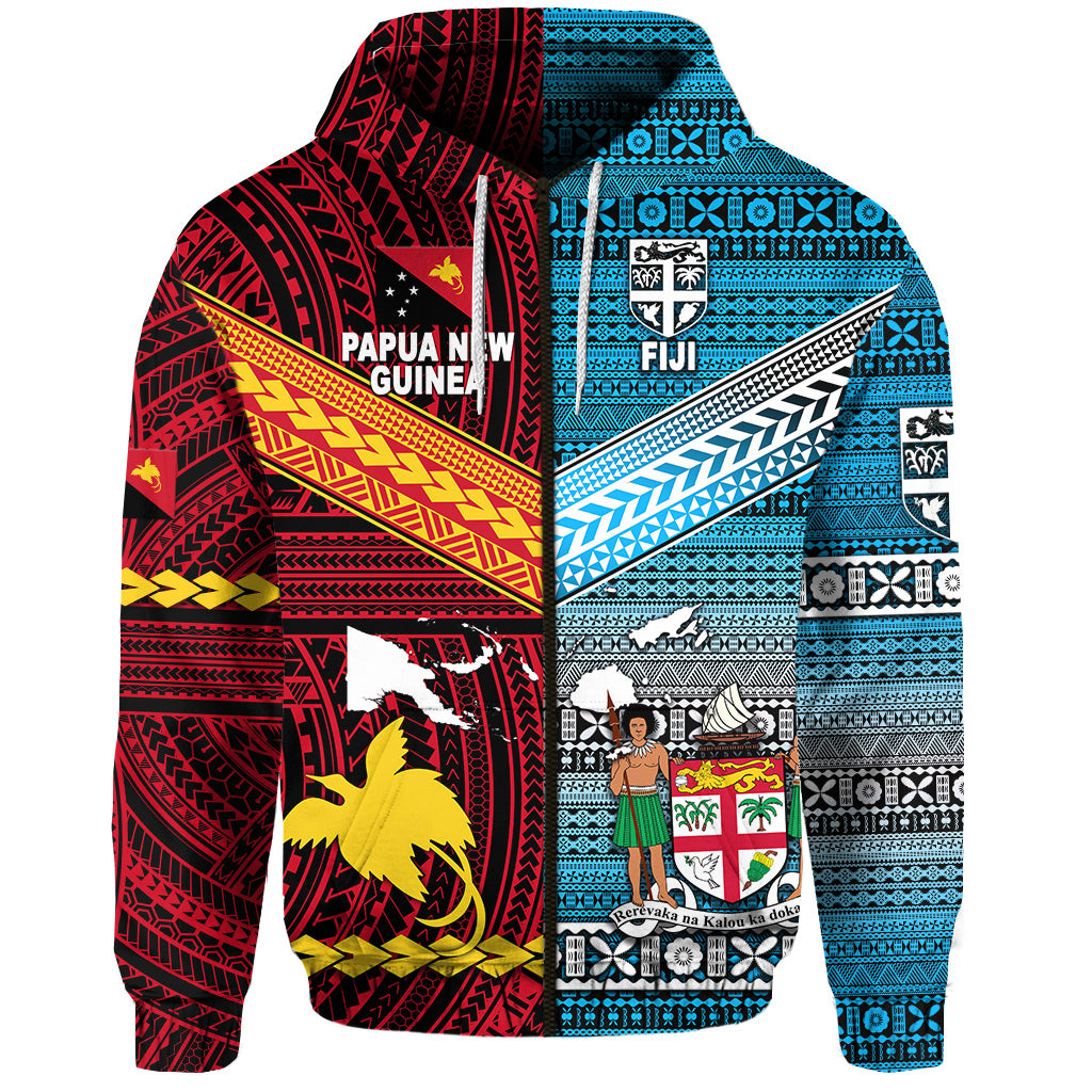Papua New Guinea Fiji Zip Hoodie Polynesian Tapa Together Bright Color LT8 - Polynesian Pride