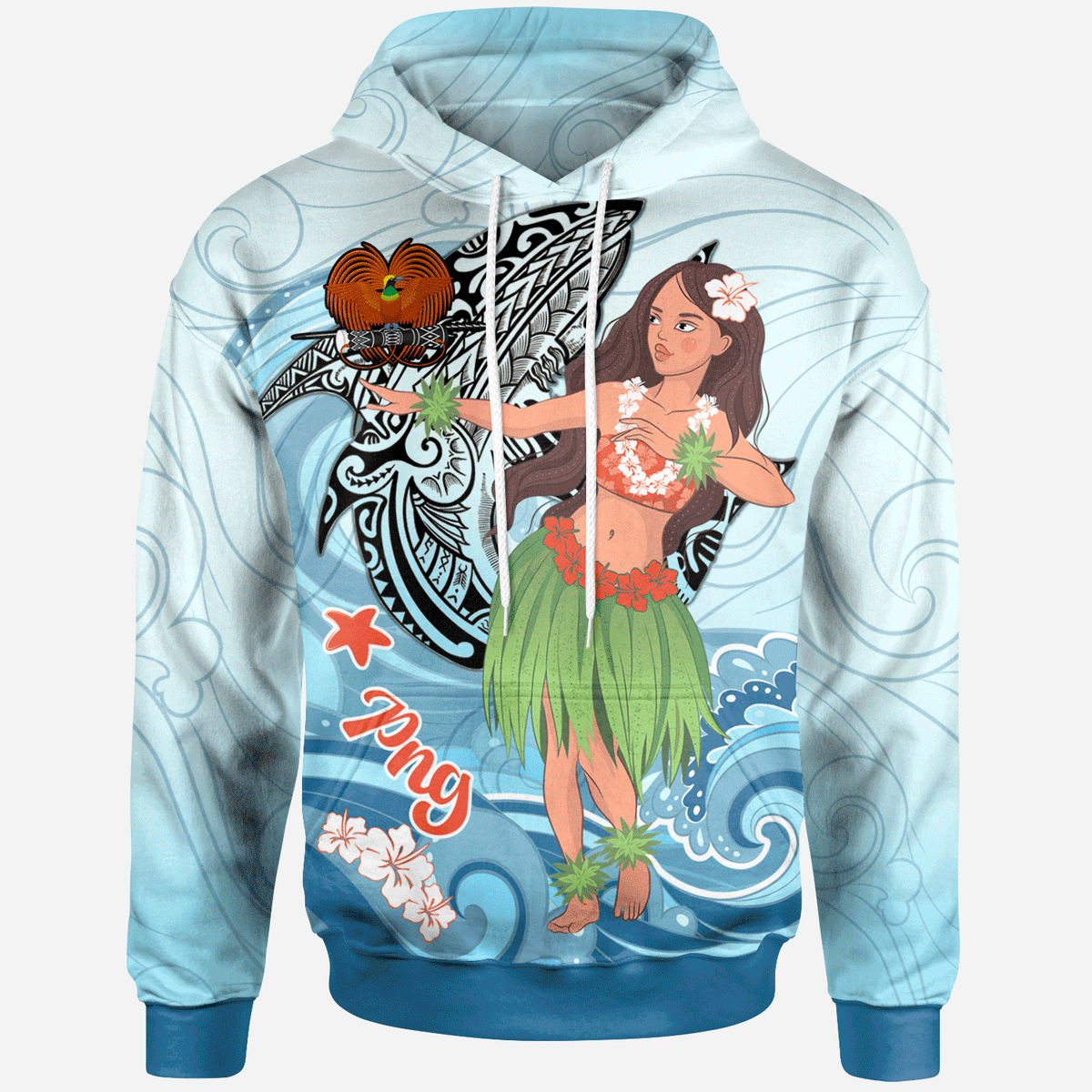 Papua New Guinea Hoodie Polynesian Girls With Shark Unisex Blue - Polynesian Pride
