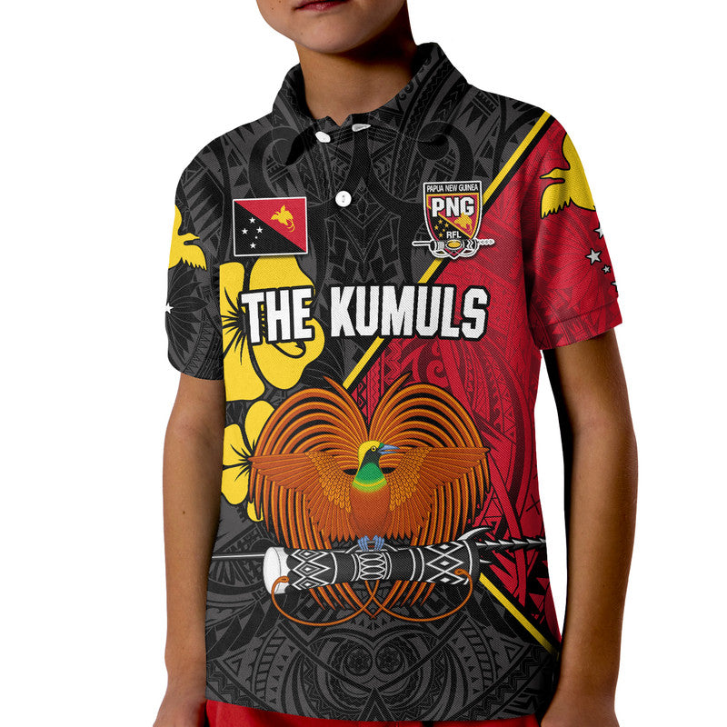 The Kumuls PNG Polo Shirt KID Papua New Guinea Polynesian Dynamic Style Black LT14 - Polynesian Pride