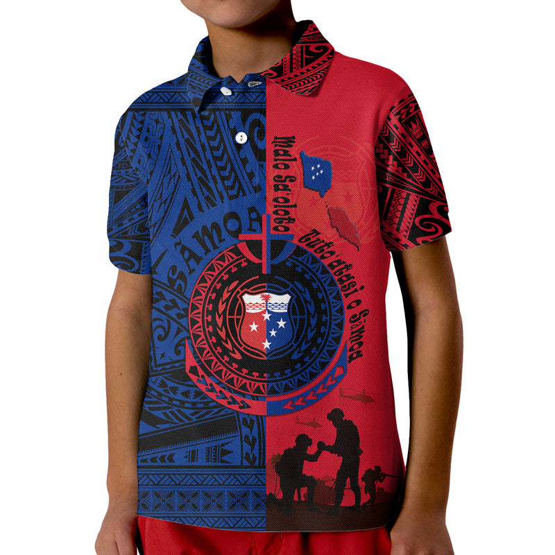 Samoa Independence Day Polo Shirt Military Polynesian Pattern LT9 Kid Blue - Red - Polynesian Pride