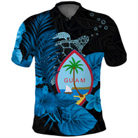 Custom Guam Seal Polo Shirt Polynesian Turtle with Flowers Version Blue LT13 - Polynesian Pride