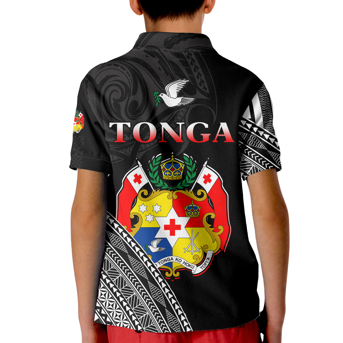 (Custom Personalised) Tonga Polo Shirt KID Tongan Pattern Blithesome Version Black LT13 - Polynesian Pride