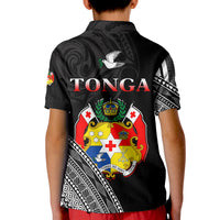 (Custom Personalised) Tonga Polo Shirt KID Tongan Pattern Blithesome Version Black LT13 - Polynesian Pride