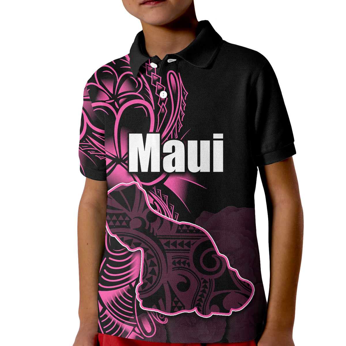 (Custom Personalised) Hawaiian Islands Polo Shirt KID Maui LT6 Unisex Pink - Polynesian Pride