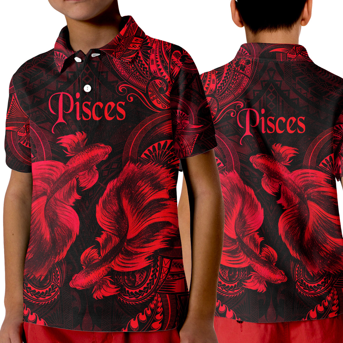 Pisces Zodiac Polynesian Polo Shirt KID Unique Style - Red LT8 Unisex Red - Polynesian Pride