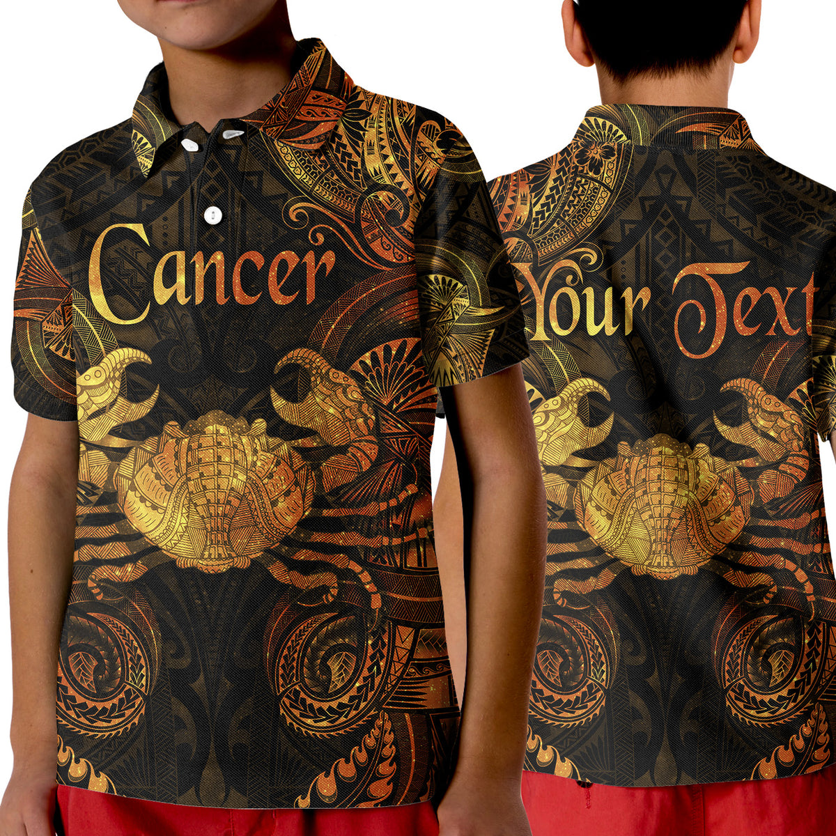 (Custom Personalised) Cancer Zodiac Polynesian Polo Shirt KID Unique Style - Gold LT8 Unisex Gold - Polynesian Pride