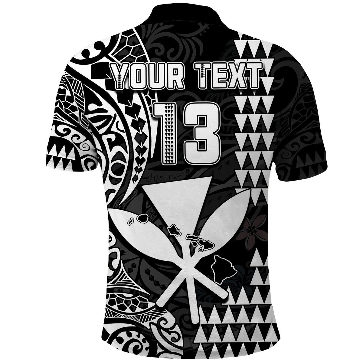 (Custom Text and Number) Hawaii Day Kakau Polo Shirt Proud To Be Hawaiian Black King Kamehameha and Kanaka Maoli LT13 - Polynesian Pride