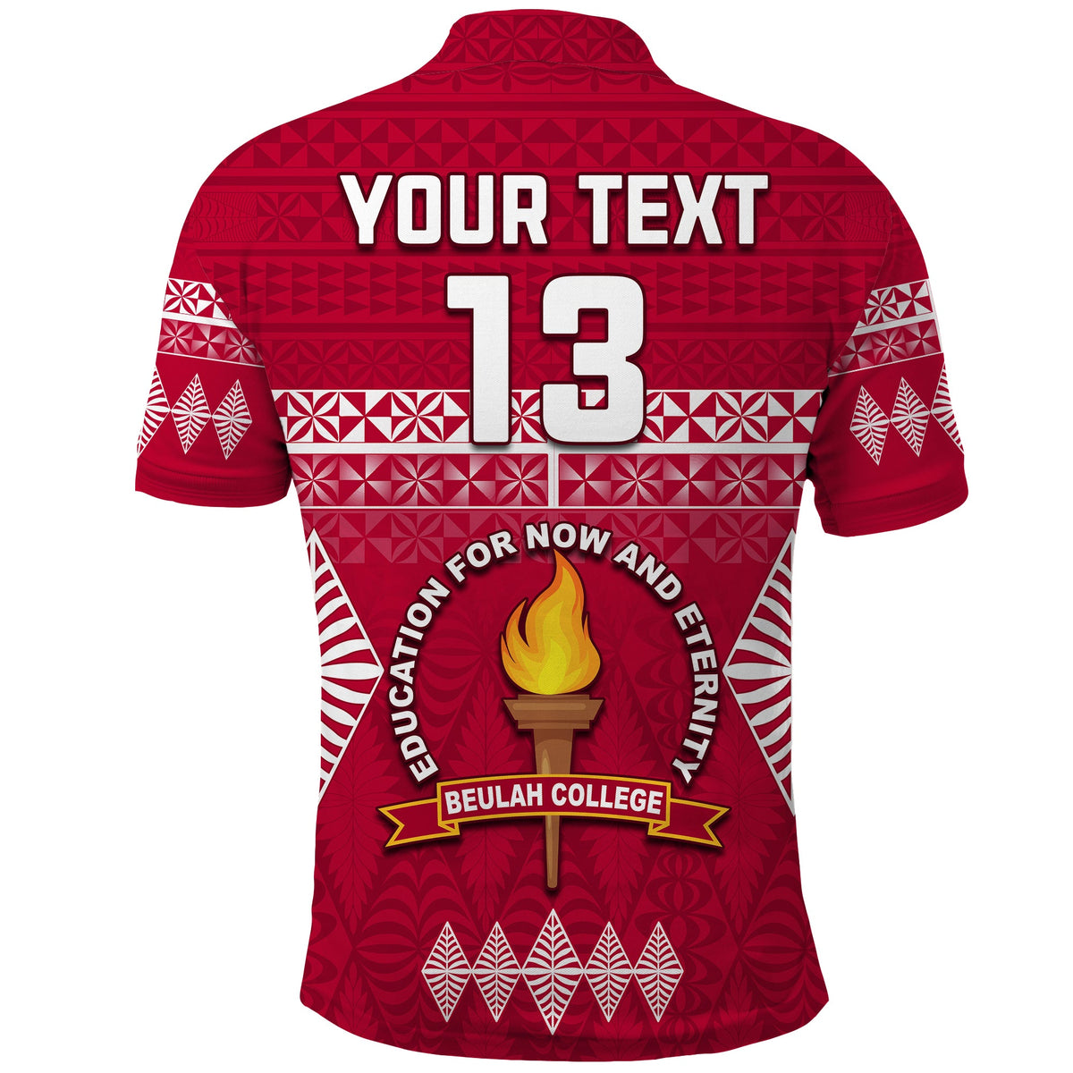 (Custom Text and Number) Beulah College Polo Shirt Ngatu Pattern Tonga LT13 - Polynesian Pride