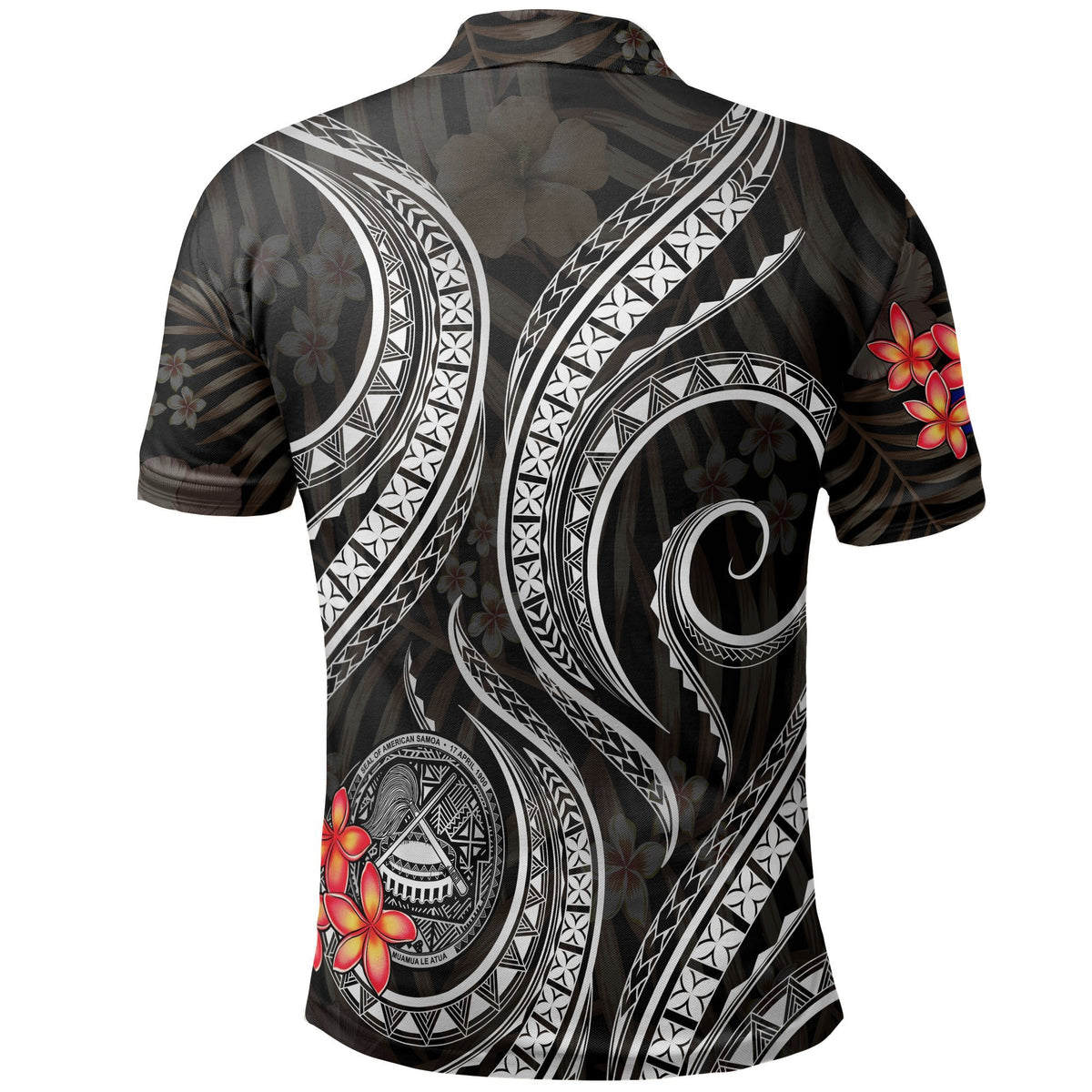 American Samoa Polo Shirt Amerika Samoa Flag Seal Tentacle Plumeria Black White - Polynesian Pride