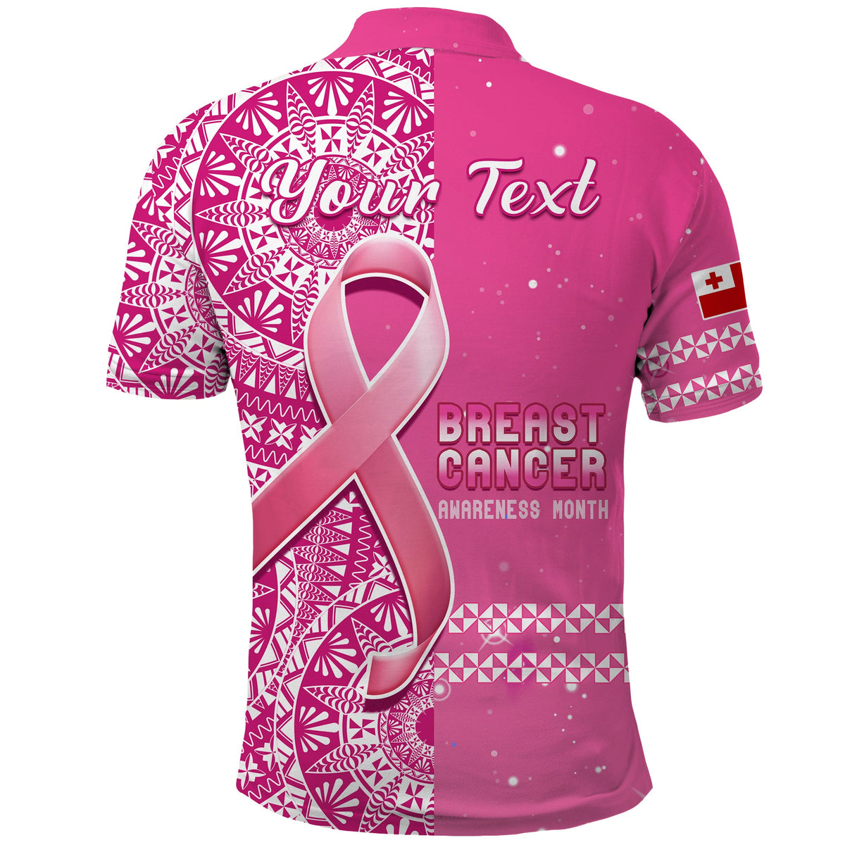 Custom Tonga Breast Cancer Polo Shirt Tongan Ngatu Pattern No One Fights Alone LT14 - Polynesian Pride