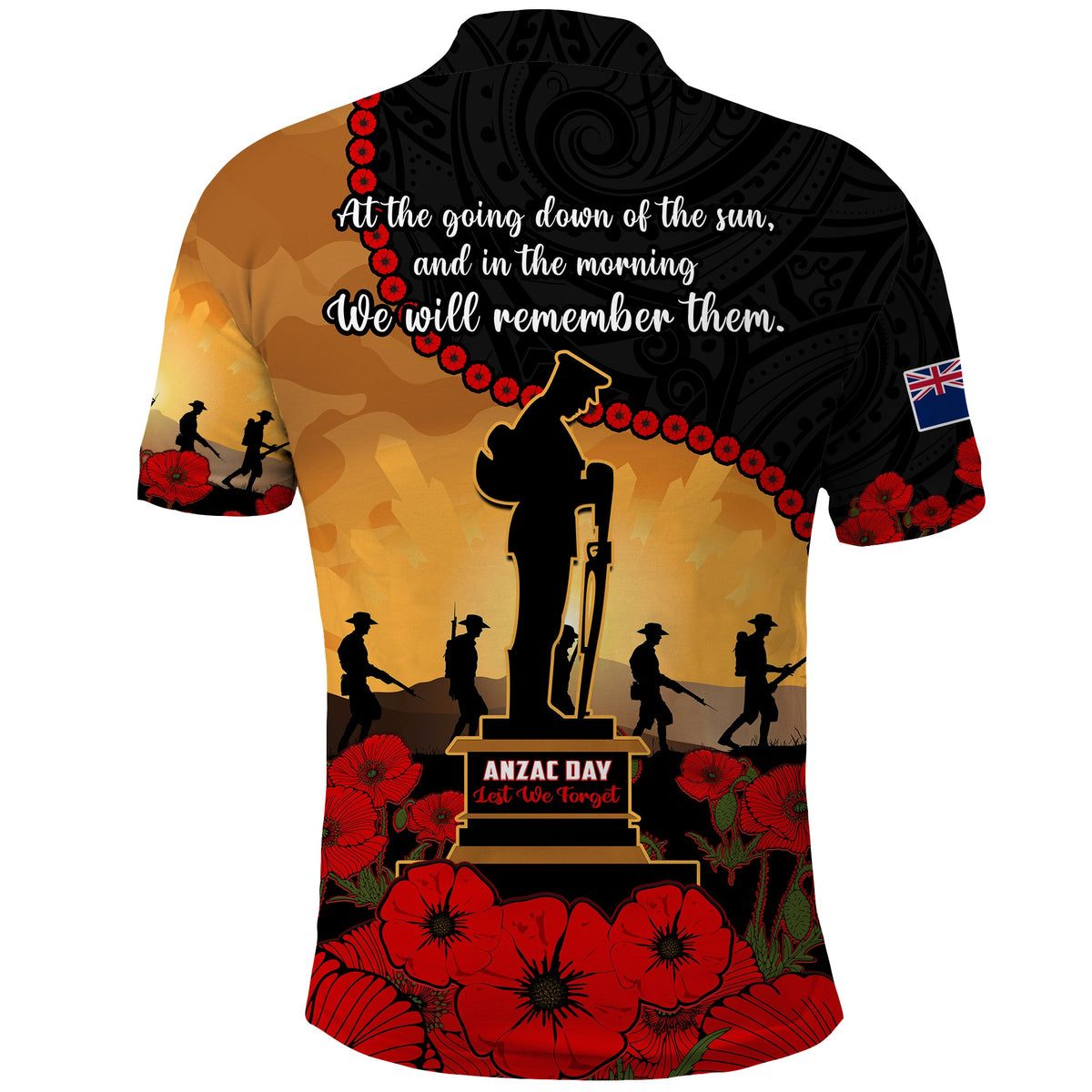 New Zealand ANZAC Polo Shirt Maori Camouflage Mix Poppies We Will Remember Them LT14 - Polynesian Pride