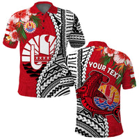 Custom Tahiti Islands Polo Shirt Polynesian Shark Mix Tropical Flowers LT14 Adult Red - Polynesian Pride