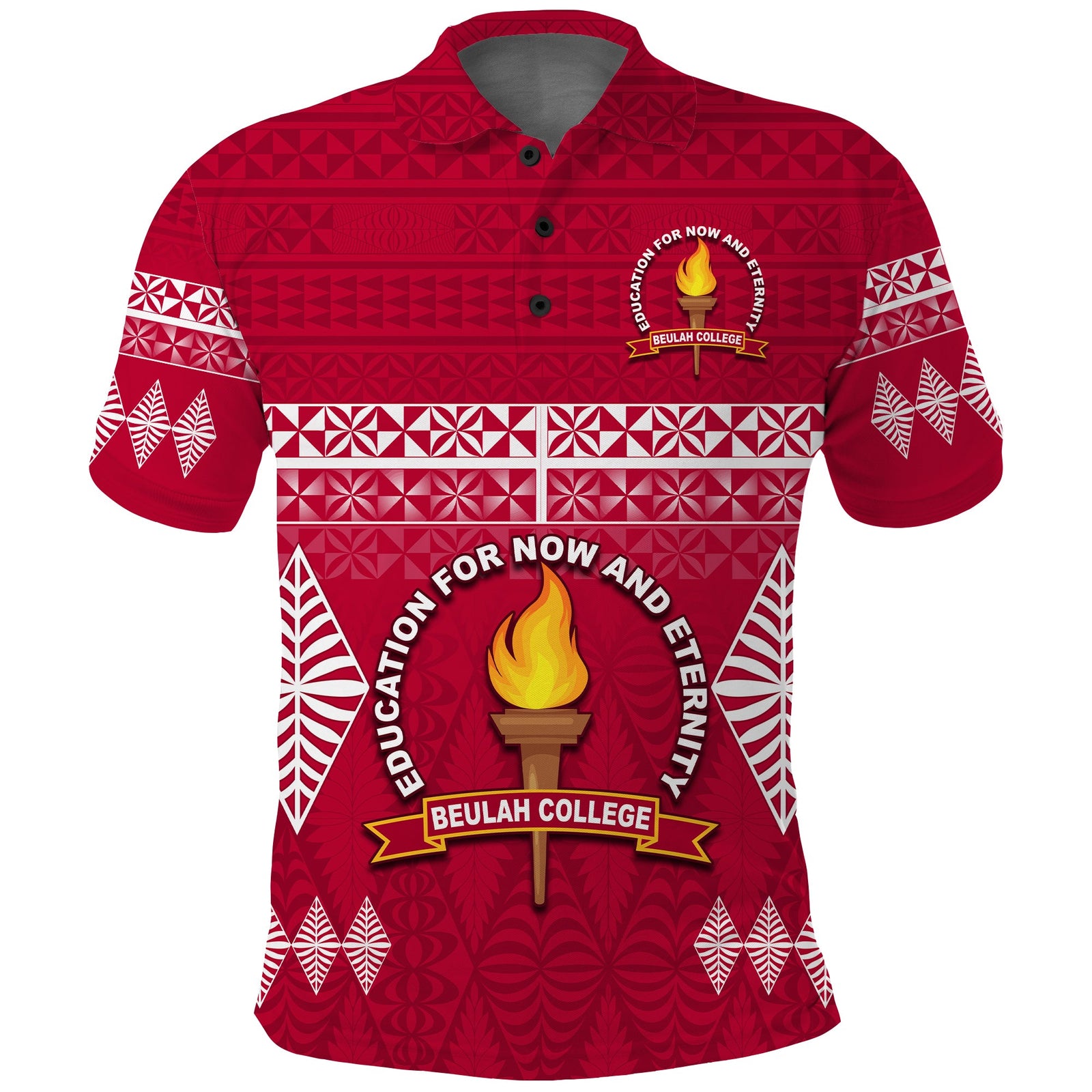 Beulah College Polo Shirt Ngatu Pattern Tonga LT13 Maroon - Polynesian Pride