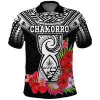 Custom Guam Chamorro Polo Shirt Guaman Latte Stone Tropical Flowers Black Style LT14 - Polynesian Pride