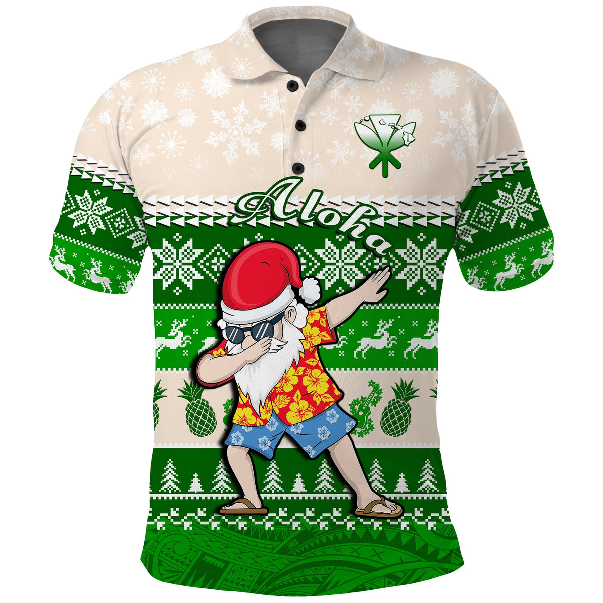 Custom Hawaii Mele Kalikimaka Polo Shirt Dabbing Santa Green Merry Christmas LT14 Green - Polynesian Pride