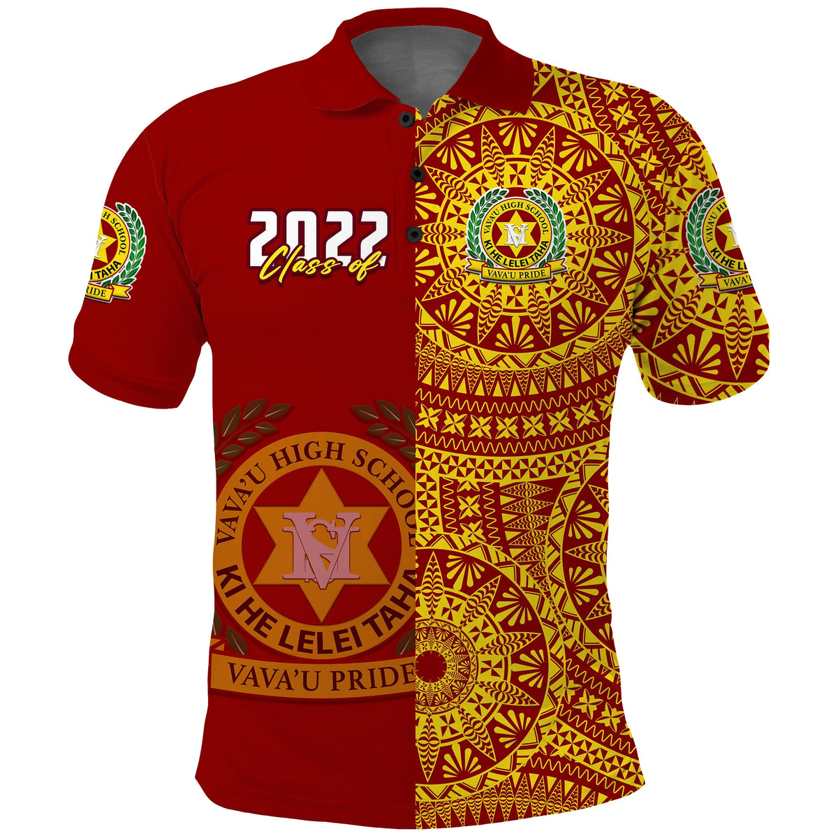 (Custom Text and Number) Tonga Vavau High School Polo Shirt Class Of Year Tongan Ngatu Pattern LT14 - Polynesian Pride
