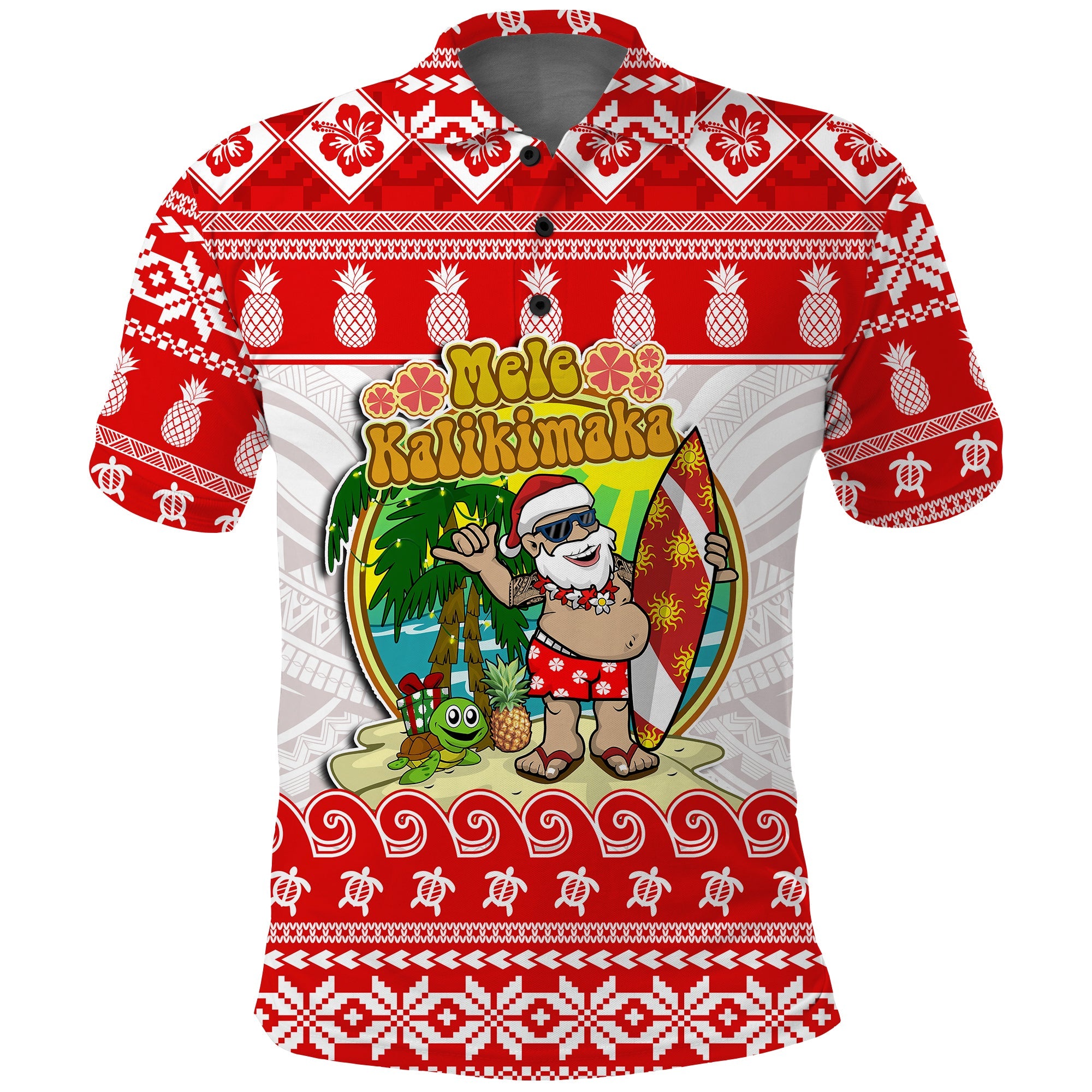 Hawaii Christmas Polo Shirt Kanaka Polynesian Santa Claus Mele Kalikimaka LT14 Red - Polynesian Pride