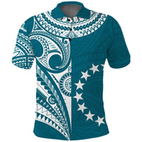 (Custom Text and Number) Cook Islands Tatau Polo Shirt Symbolize Passion Stars Version Blue LT13 - Polynesian Pride
