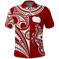 (Custom Text and Number) Rarotonga Cook Islands Polo Shirt Turtle and Map Style Red LT13 - Polynesian Pride