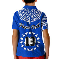(Custom Text and Number) Rarotonga Cook Islands Polo Shirt Turtle and Map Style Blue LT13 - Polynesian Pride