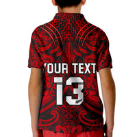(Custom Text and Number) New Zealand Silver Fern Rugby Polo Shirt KID All Black Red NZ Maori Pattern LT13 - Polynesian Pride