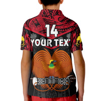 (Custom Text And Number) Papua New Guinea Rugby Polo Shirt KID PNG Kumuls Bird Of Paradise Black LT14 - Polynesian Pride