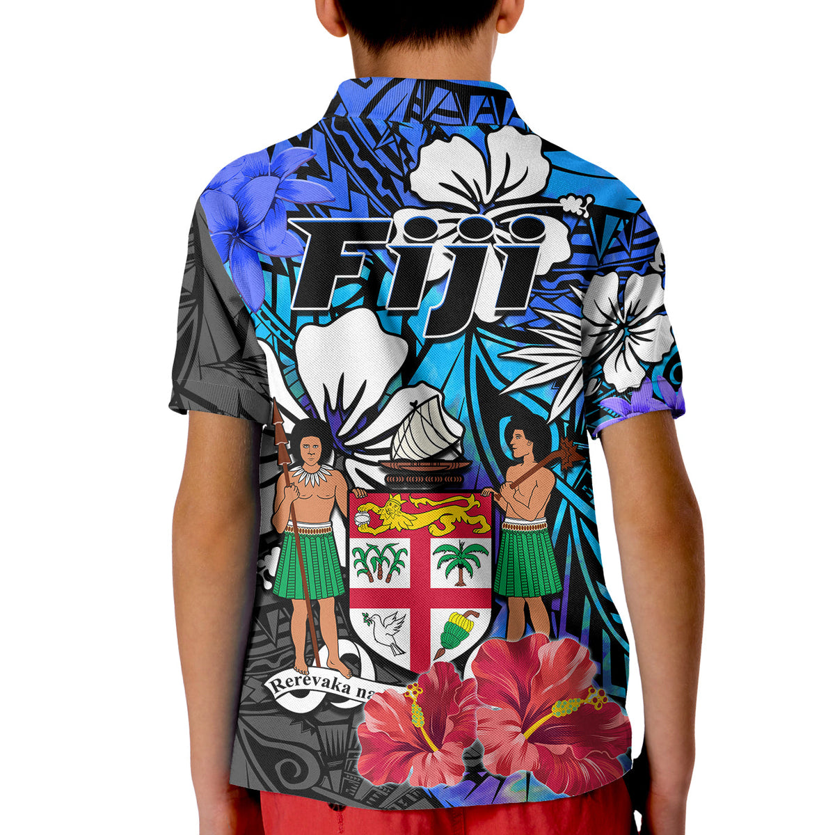 Fiji Tie Dye Polo Shirt Polynesian Blue Tribal Creative Tropical Flowers LT13 - Polynesian Pride