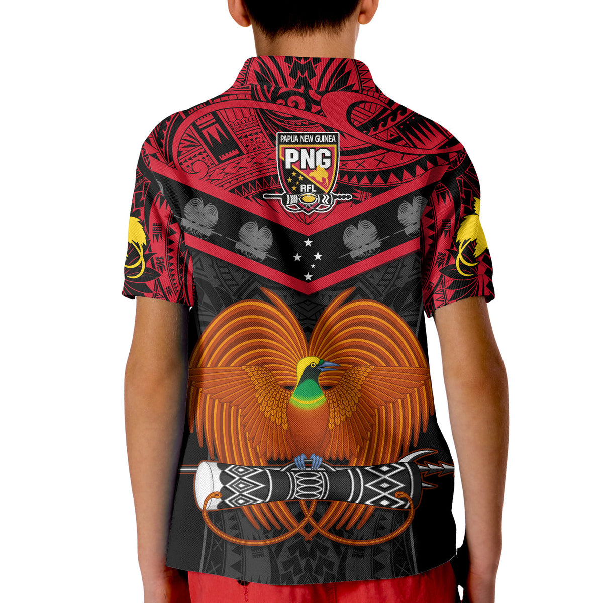 Papua New Guinea Rugby Polo Shirt KID PNG Kumuls Bird Of Paradise Black LT14 - Polynesian Pride