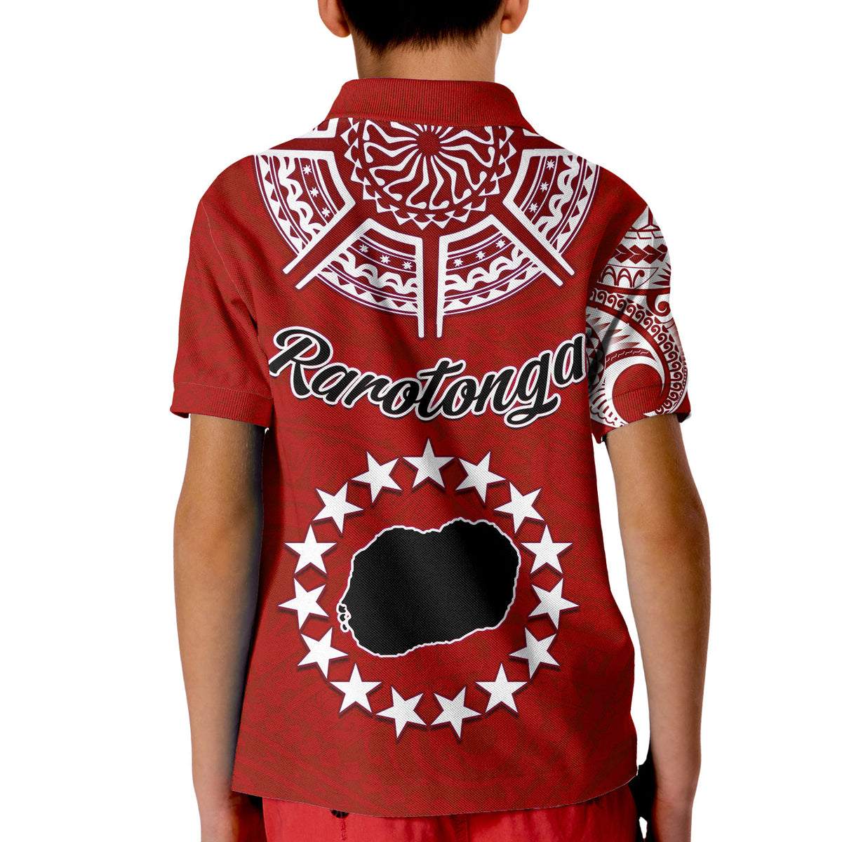 Rarotonga Cook Islands Polo Shirt Turtle and Map Style Red LT13 - Polynesian Pride