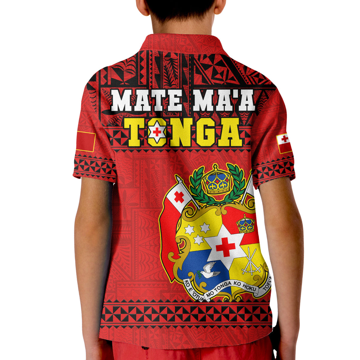 Tonga Rugby Polo Shirt KID Mate Maa Tonga Pacific Ngatu Black LT14 - Polynesian Pride