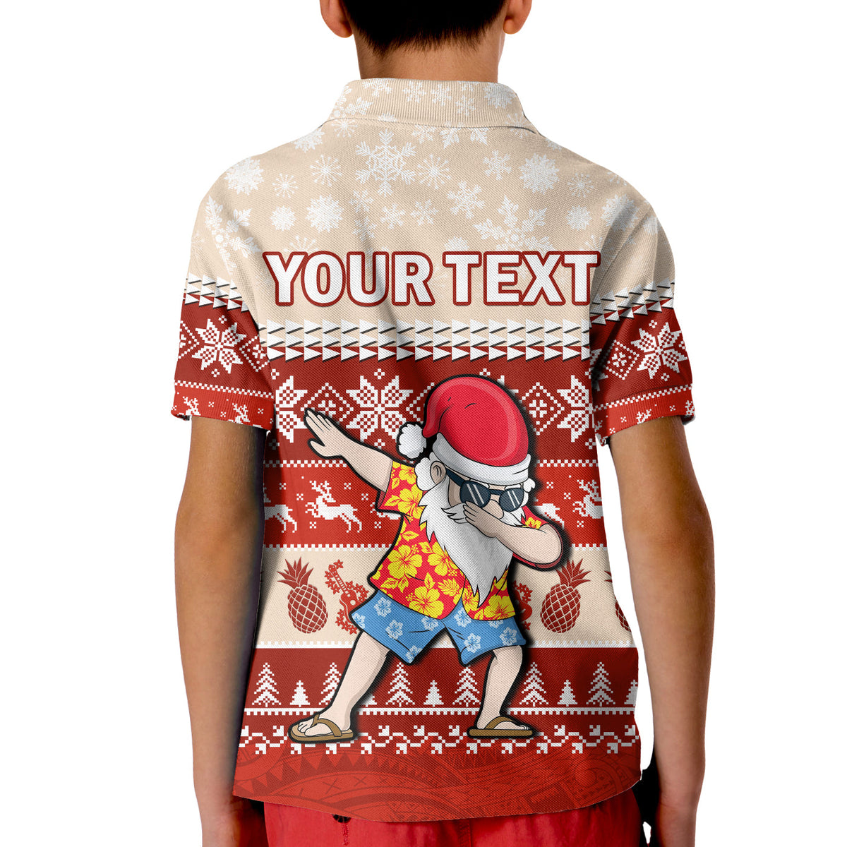 (Custom Personalised) Hawaii Mele Kalikimaka Polo Shirt KID Dabbing Santa Red Merry Christmas LT14 - Polynesian Pride