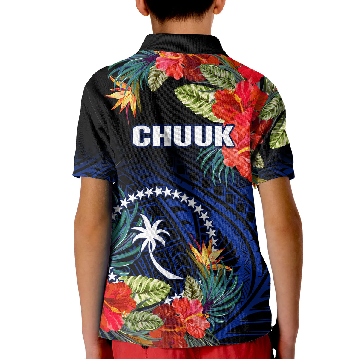 Chuuk State Polo Shirt FSM Hibiscus Flowers Mix Polynesian LT14 - Polynesian Pride