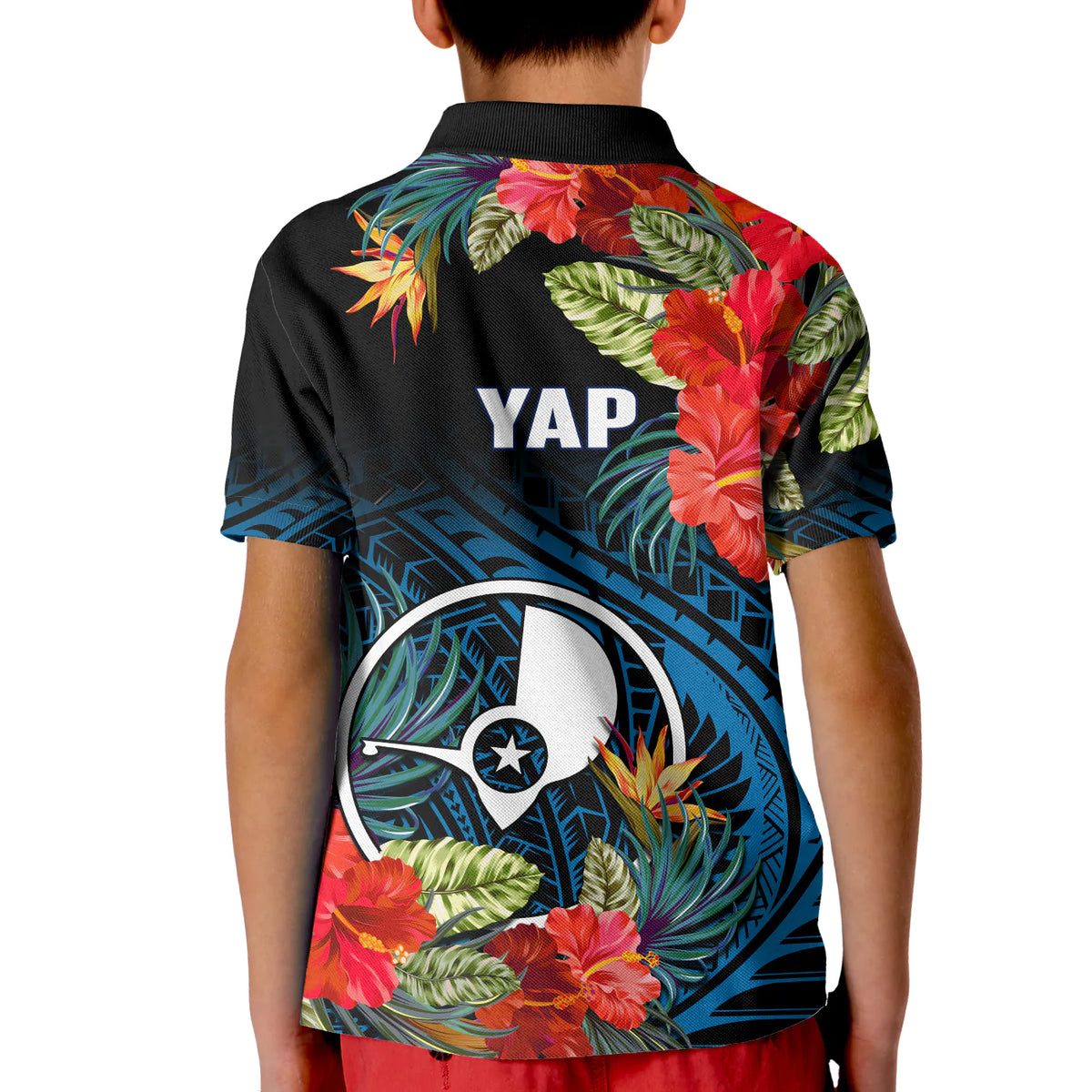 Yap State Polo Shirt FSM Hibiscus Flowers Mix Polynesian LT14 - Polynesian Pride