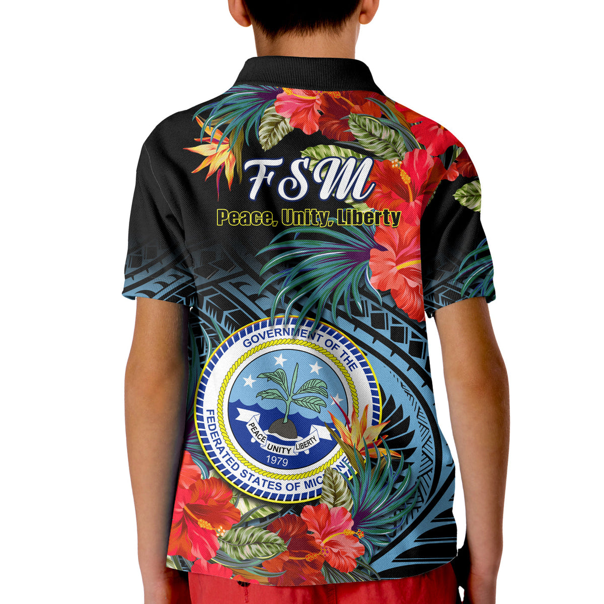 Federated States of Micronesia Polo Shirt Hibiscus Flowers FSM Seal Polynesian LT14 - Polynesian Pride