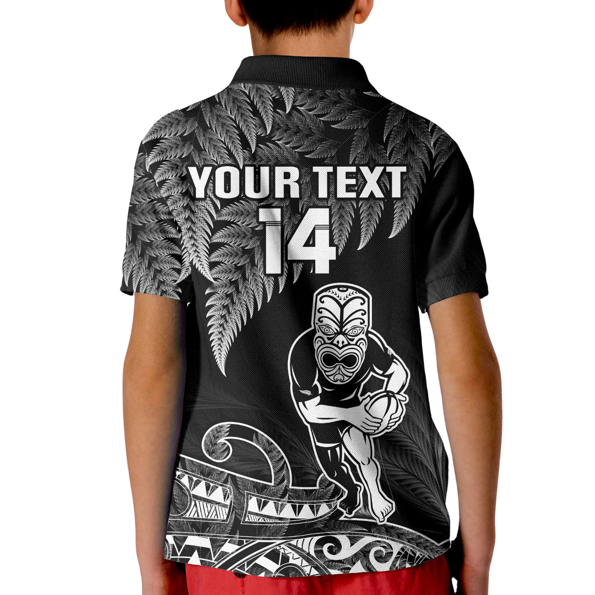 (Custom Text and Number) New Zealand Silver Fern Rugby Polo Shirt All Black Koru Maori LT14 - Polynesian Pride