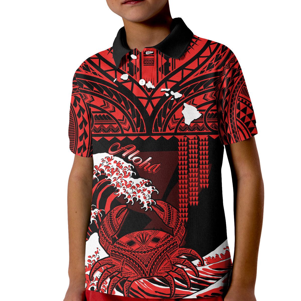 Custom Hawaii Polo Shirt Kakau Polynesian Crab With Waves Ver.03 LT14 - Polynesian Pride