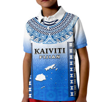 Fiji Polo Shirt Kaiviti Fijian Special Tapa Pattern LT14 Kid Blue - Polynesian Pride
