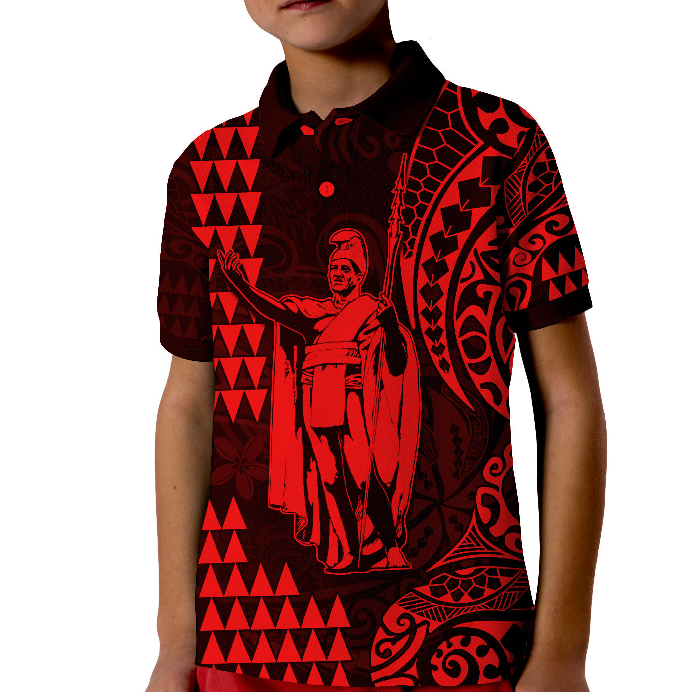 Hawaii Day Kakau Polo Shirt KID Proud To Be Hawaiian Red King Kamehameha and Kanaka Maoli LT13 Kid Red - Polynesian Pride