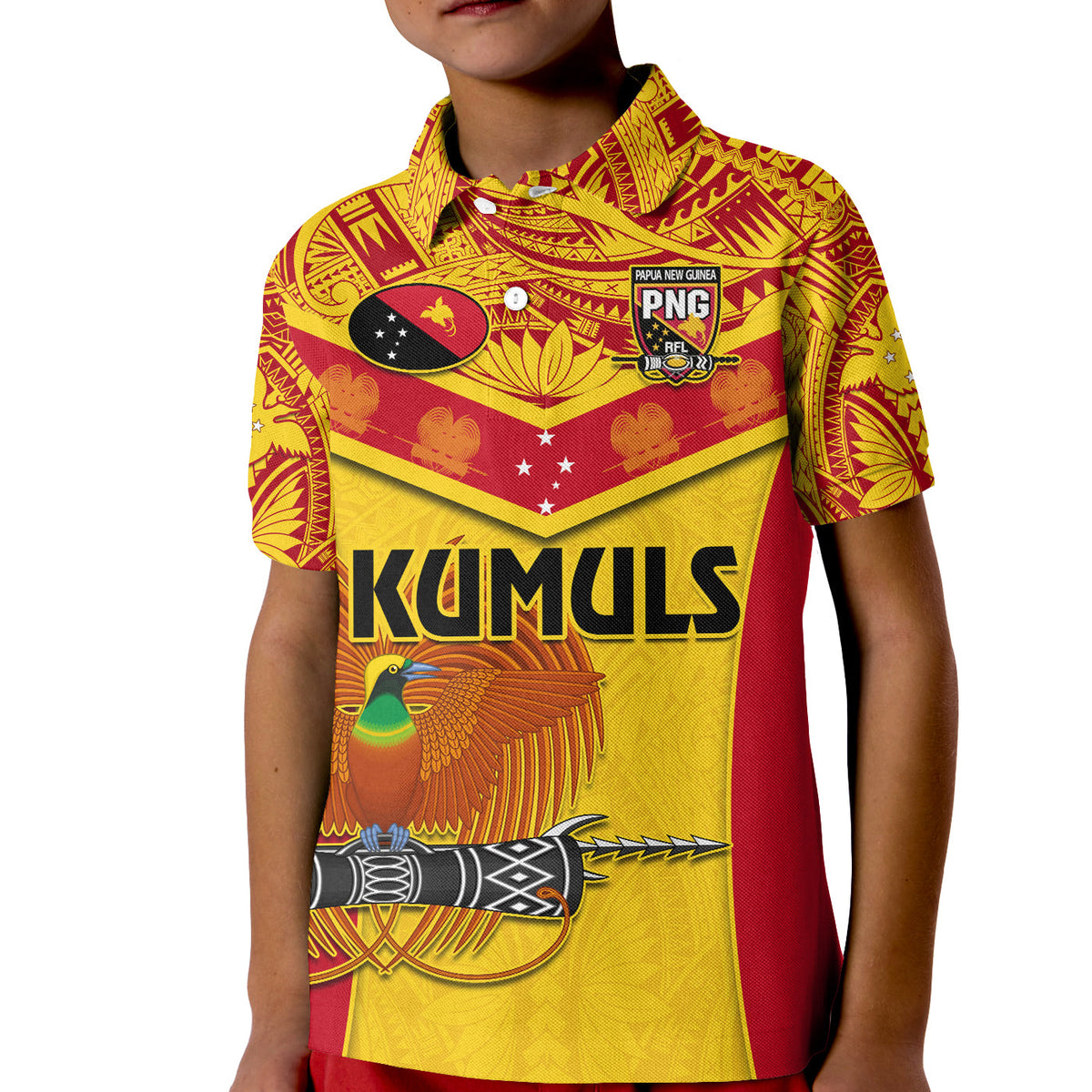 Papua New Guinea Rugby Polo Shirt PNG Kumuls Bird Of Paradise Yellow LT14 Kid Yellow - Polynesian Pride